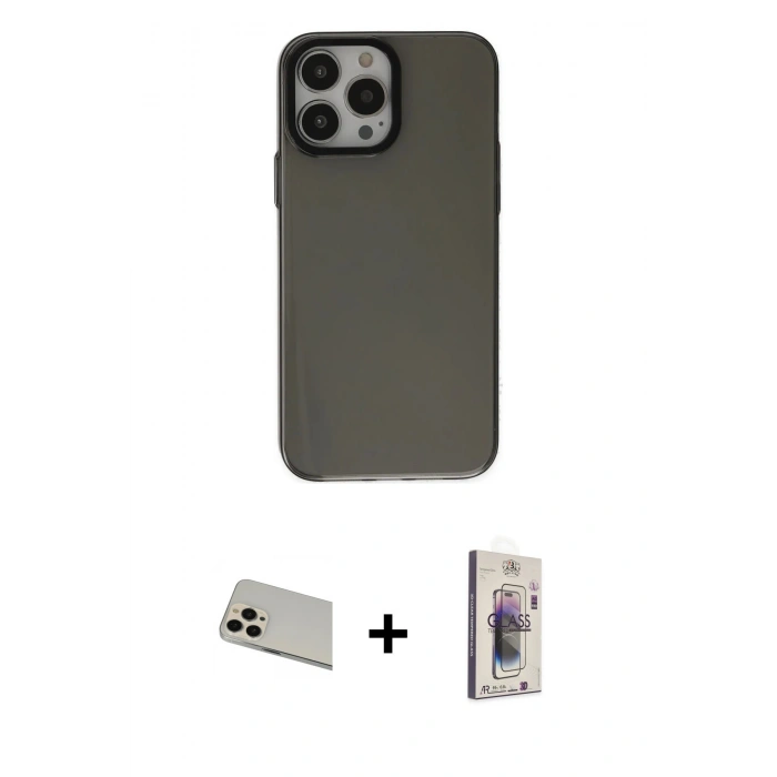 MARSİLYAN™- iPhone 13 Pro Max Kılıf Zirve Doku Koleksiyonu - Siyah Bilvis 3D Cam Ekran Koruyucu + Rainbow Kamera Lens Koruma Cam - REGD
