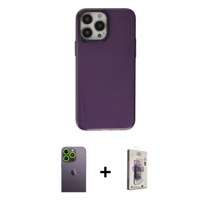 MARSİLYAN™- iPhone 13 Pro Max Kılıf Zirve Doku Koleksiyonu - Siyah Bilvis 3D Cam Ekran Koruyucu + Neon Fosforlu Kamera Lens - YL