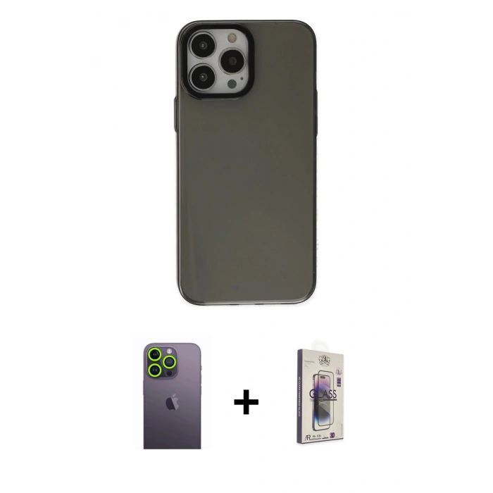 MARSİLYAN™- iPhone 13 Pro Max Kılıf Zirve Doku Koleksiyonu - Siyah Bilvis 3D Cam Ekran Koruyucu + Neon Fosforlu Kamera Lens - YL