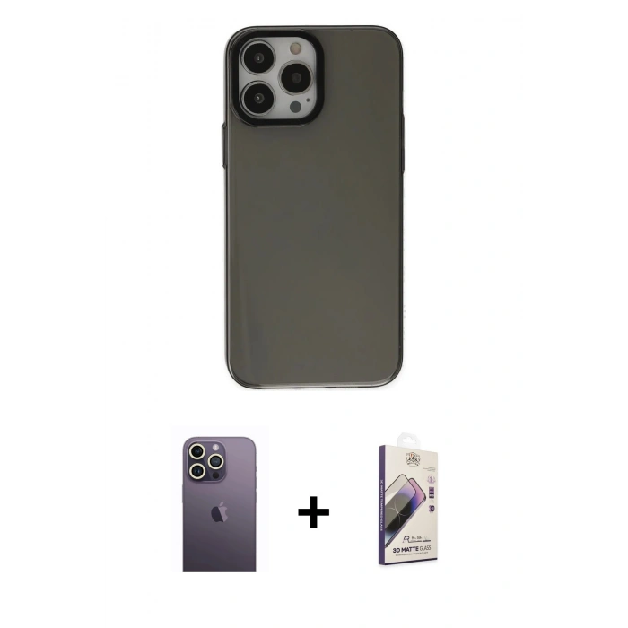 MARSİLYAN™- iPhone 13 Pro Max Kılıf Zirve Doku Koleksiyonu - Siyah Bilvis 3D Mat Cam Ekran Koruyucu + Neon Fosforlu Kamera Lens - BZ