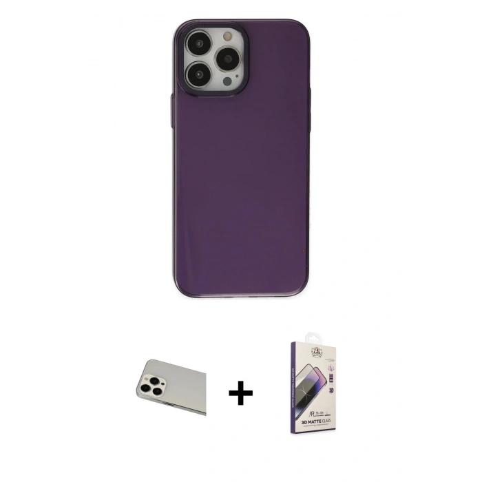 MARSİLYAN™- iPhone 13 Pro Max Kılıf Zirve Doku Koleksiyonu - Siyah Bilvis 3D Mat Cam Ekran Koruyucu + Rainbow Kamera Lens Koruma Cam - BZ