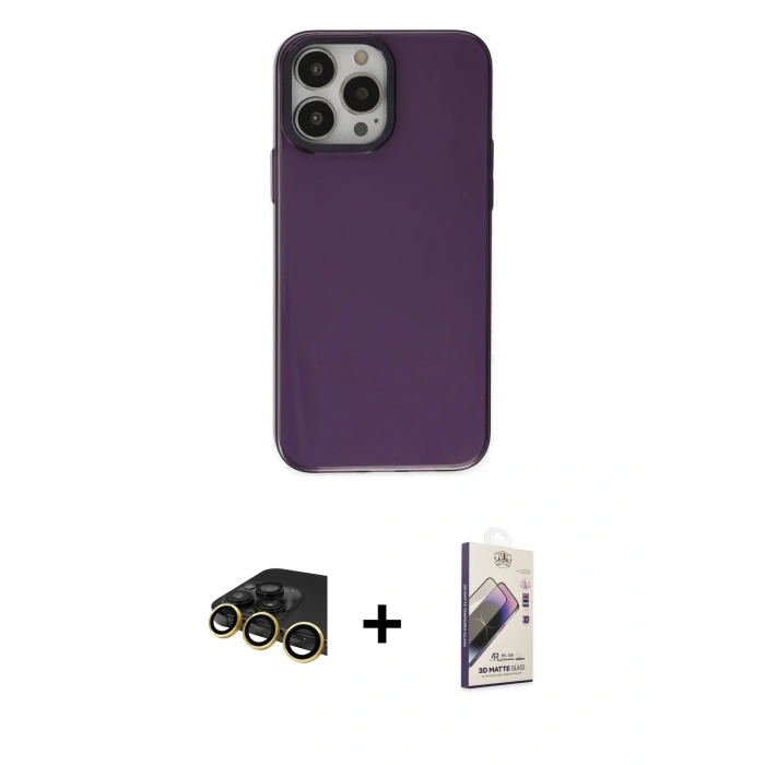 MARSİLYAN™- iPhone 13 Pro Max Kılıf Zirve Doku Koleksiyonu - Siyah Bilvis 3D Mat Cam Ekran Koruyucu + Raze Metal Kamera Lens - GD