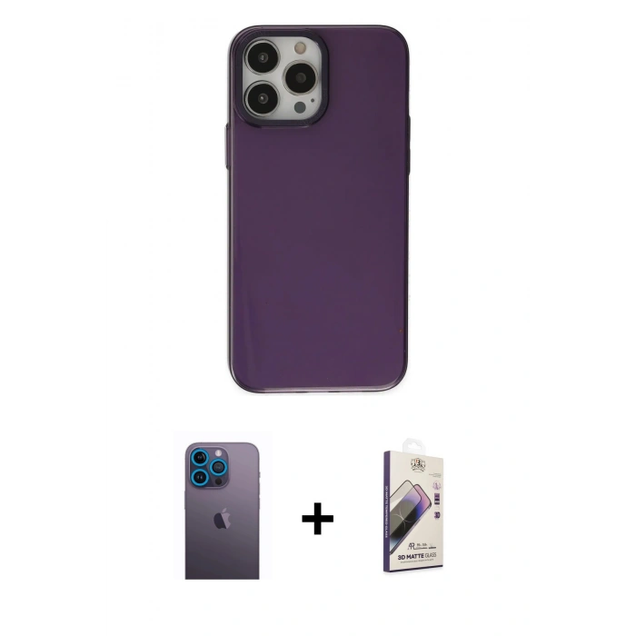 MARSİLYAN™- iPhone 13 Pro Max Kılıf Zirve Doku Koleksiyonu - Siyah Bilvis 3D Mat Cam Ekran Koruyucu + Neon Fosforlu Kamera Lens - MI