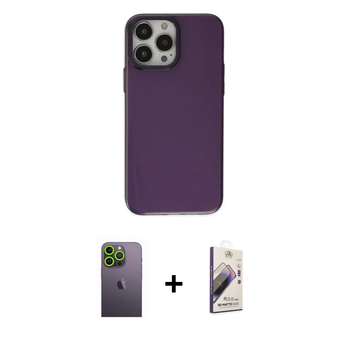 MARSİLYAN™- iPhone 13 Pro Max Kılıf Zirve Doku Koleksiyonu - Siyah Bilvis 3D Mat Cam Ekran Koruyucu + Neon Fosforlu Kamera Lens - YL