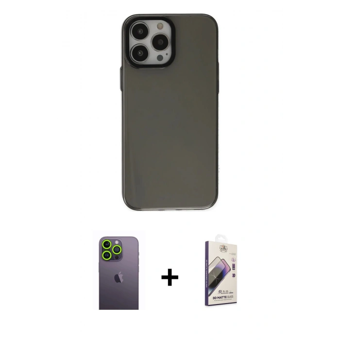 MARSİLYAN™- iPhone 13 Pro Max Kılıf Zirve Doku Koleksiyonu - Siyah Bilvis 3D Mat Cam Ekran Koruyucu + Neon Fosforlu Kamera Lens - YL