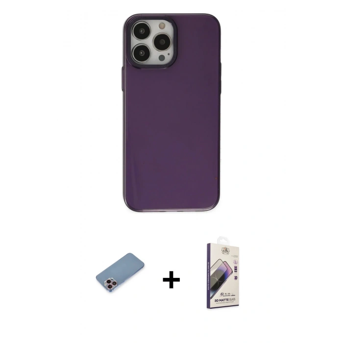 MARSİLYAN™- iPhone 13 Pro Max Kılıf Zirve Doku Koleksiyonu - Siyah Bilvis 3D Mat Cam Ekran Koruyucu + Shine Kamera Lens Koruma Cam - PE