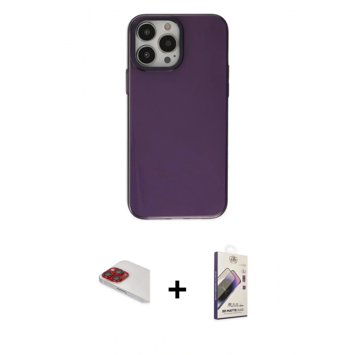 MARSİLYAN™- iPhone 13 Pro Max Kılıf Zirve Doku Koleksiyonu - Siyah Bilvis 3D Mat Cam Ekran Koruyucu + Pers Alüminyum Kamera Lens - KI