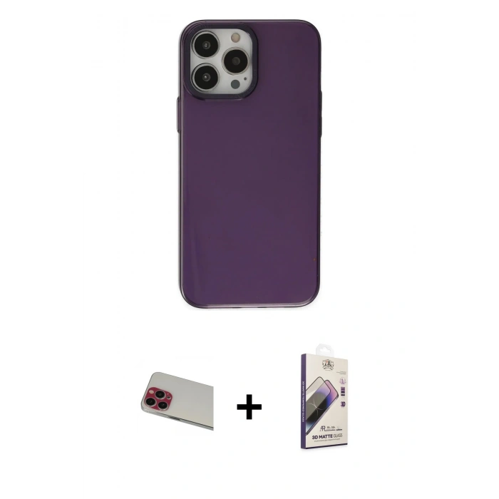 MARSİLYAN™- iPhone 13 Pro Max Kılıf Zirve Doku Koleksiyonu - Siyah Bilvis 3D Mat Cam Ekran Koruyucu + Rainbow Kamera Lens Koruma Cam - KI