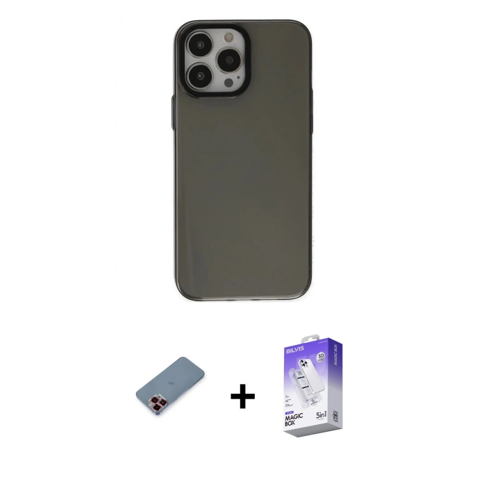 MARSİLYAN™- iPhone 13 Pro Max Kılıf Zirve Doku Koleksiyonu - Siyah Bilvis 5in1 3D Magic Cam Ekran Koruyucu + Metal Kamera Lens Koruma Cam - KI