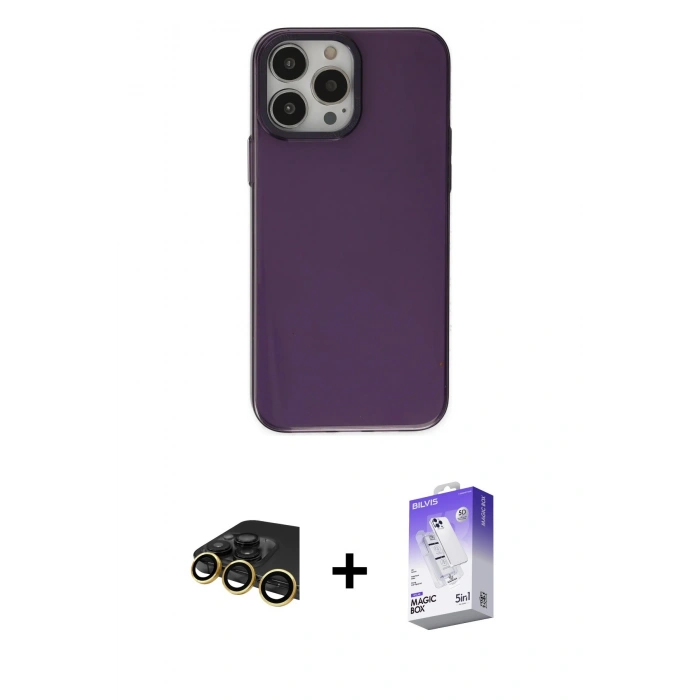 MARSİLYAN™- iPhone 13 Pro Max Kılıf Zirve Doku Koleksiyonu - Siyah Bilvis 5in1 3D Magic Cam Ekran Koruyucu + Raze Metal Kamera Lens - GD