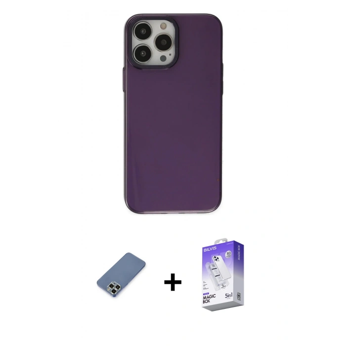 MARSİLYAN™- iPhone 13 Pro Max Kılıf Zirve Doku Koleksiyonu - Siyah Bilvis 5in1 3D Magic Cam Ekran Koruyucu + Metal Kamera Lens Koruma Cam - AKYL