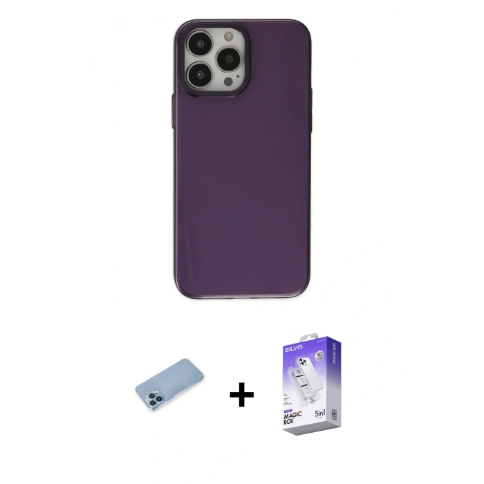 MARSİLYAN™- iPhone 13 Pro Max Kılıf Zirve Doku Koleksiyonu - Siyah Bilvis 5in1 3D Magic Cam Ekran Koruyucu + Shine Kamera Lens Koruma Cam - MI