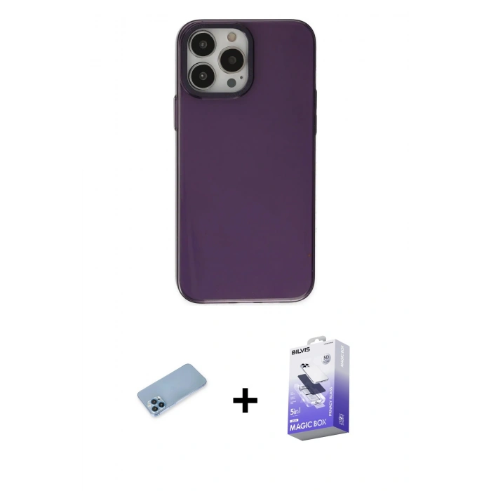MARSİLYAN™- iPhone 13 Pro Max Kılıf Zirve Doku Koleksiyonu - Siyah Bilvis 5in1 5D Magic Hayalet Cam Ekran Koruyucu + Shine Kamera Lens Koruma Cam - MI