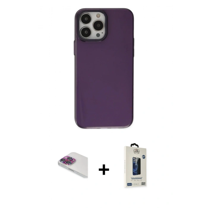 MARSİLYAN™- iPhone 13 Pro Max Kılıf Zirve Doku Koleksiyonu - Siyah Bilvis Hayalet Cam Ekran Koruyucu + Pers Alüminyum Kamera Lens - GI
