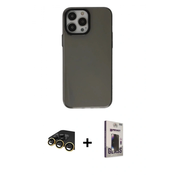 MARSİLYAN™- iPhone 13 Pro Max Kılıf Zirve Doku Koleksiyonu - Siyah Bilvis Hayalet Cam Ekran Koruyucu + Raze Metal Kamera Lens - GD