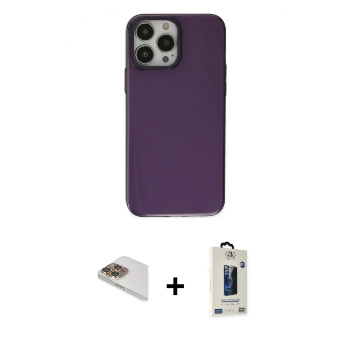 MARSİLYAN™- iPhone 13 Pro Max Kılıf Zirve Doku Koleksiyonu - Siyah Bilvis Hayalet Cam Ekran Koruyucu + Pers Alüminyum Kamera Lens - GD