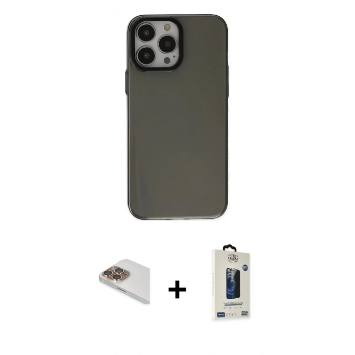 MARSİLYAN™- iPhone 13 Pro Max Kılıf Zirve Doku Koleksiyonu - Siyah Bilvis Hayalet Cam Ekran Koruyucu + Pers Alüminyum Kamera Lens - GD