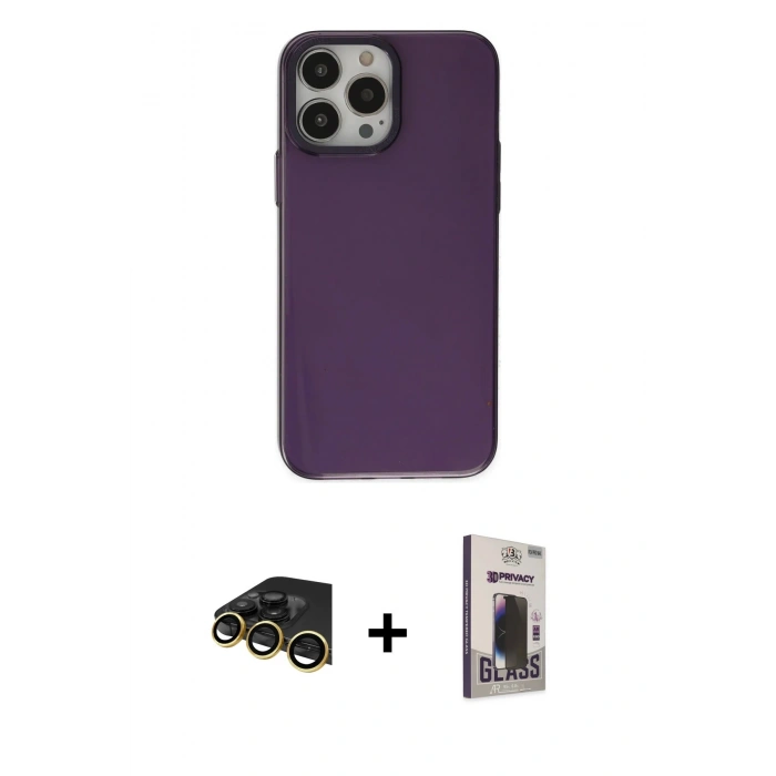 MARSİLYAN™- iPhone 13 Pro Max Kılıf Zirve Doku Koleksiyonu - Siyah Bilvis Hayalet Cam Ekran Koruyucu + Raze Metal Kamera Lens - GD