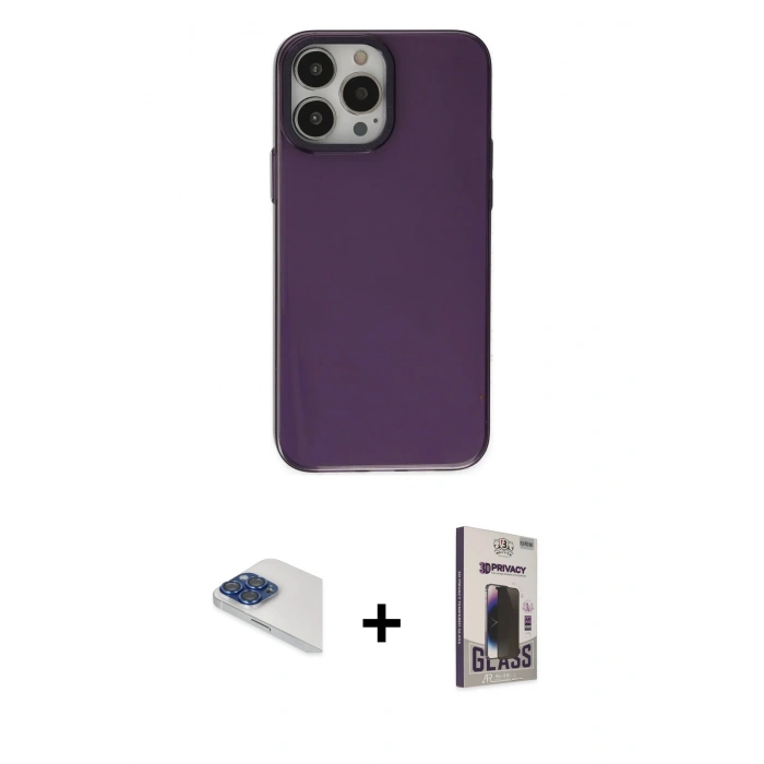 MARSİLYAN™- iPhone 13 Pro Max Kılıf Zirve Doku Koleksiyonu - Siyah Bilvis Hayalet Cam Ekran Koruyucu + Pers Alüminyum Kamera Lens - LT