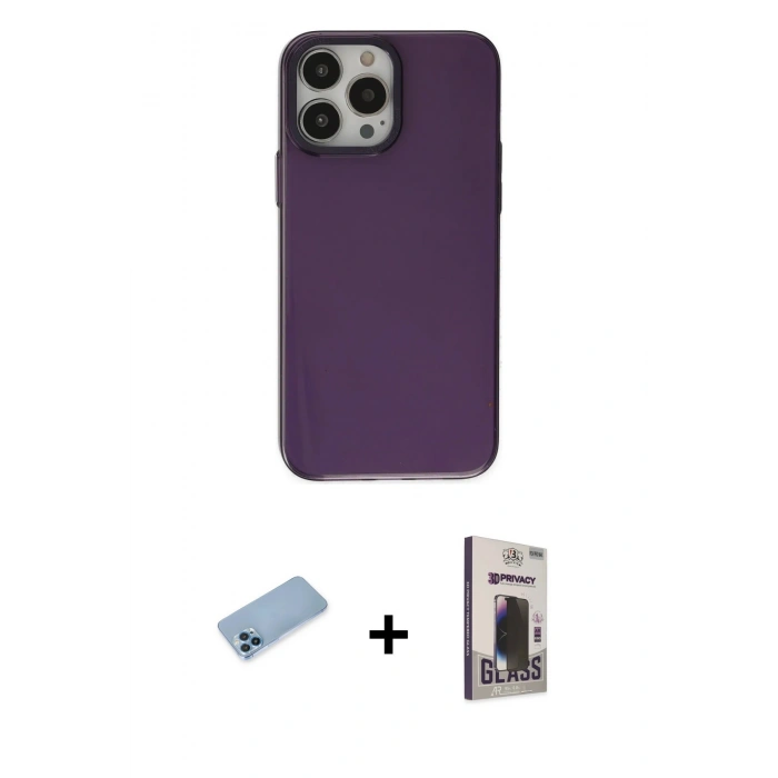 MARSİLYAN™- iPhone 13 Pro Max Kılıf Zirve Doku Koleksiyonu - Siyah Bilvis Hayalet Cam Ekran Koruyucu + Shine Kamera Lens Koruma Cam - MI