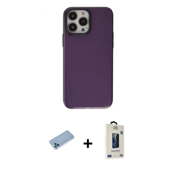 MARSİLYAN™- iPhone 13 Pro Max Kılıf Zirve Doku Koleksiyonu - Siyah Bilvis Hayalet Cam Ekran Koruyucu + Shine Kamera Lens Koruma Cam - MI