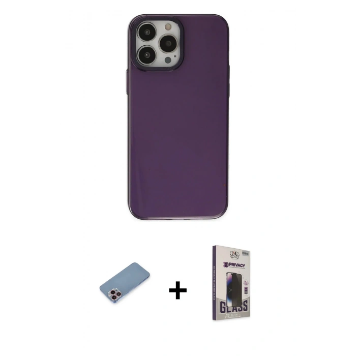 MARSİLYAN™- iPhone 13 Pro Max Kılıf Zirve Doku Koleksiyonu - Siyah Bilvis Hayalet Cam Ekran Koruyucu + Shine Kamera Lens Koruma Cam - PE