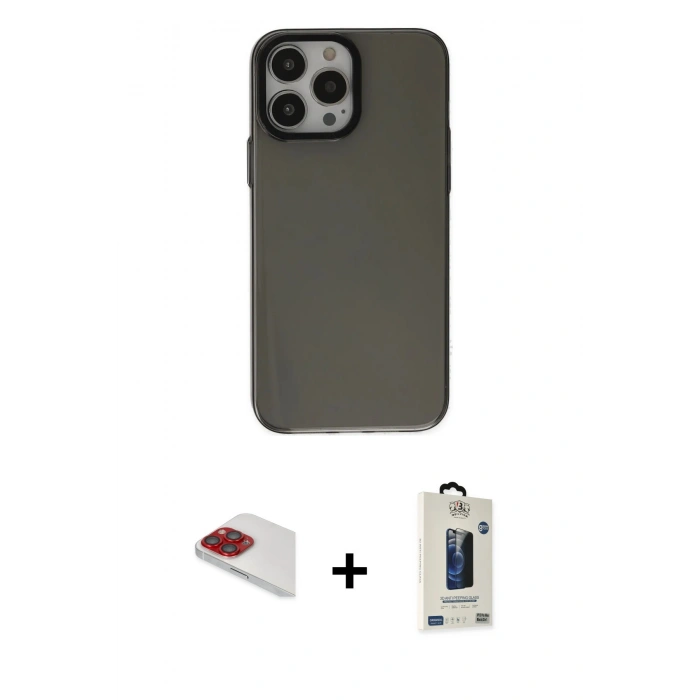 MARSİLYAN™- iPhone 13 Pro Max Kılıf Zirve Doku Koleksiyonu - Siyah Bilvis Hayalet Cam Ekran Koruyucu + Pers Alüminyum Kamera Lens - KI