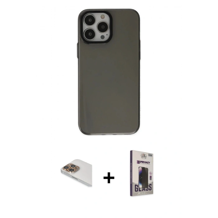 MARSİLYAN™- iPhone 13 Pro Max Kılıf Zirve Doku Koleksiyonu - Siyah Bilvis Hayalet Cam Ekran Koruyucu + Pers Alüminyum Kamera Lens - GD