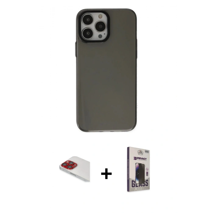MARSİLYAN™- iPhone 13 Pro Max Kılıf Zirve Doku Koleksiyonu - Siyah Bilvis Hayalet Cam Ekran Koruyucu + Pers Alüminyum Kamera Lens - KI
