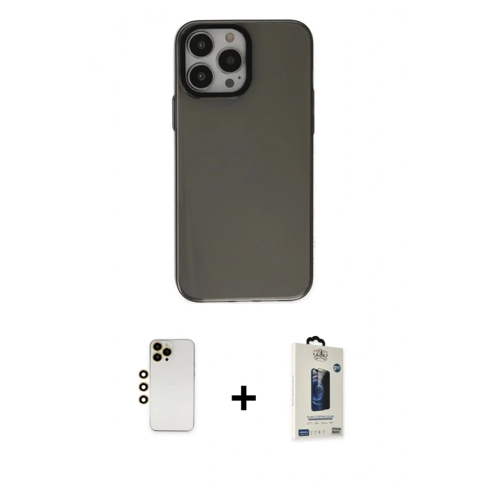 MARSİLYAN™- iPhone 13 Pro Max Kılıf Zirve Doku Koleksiyonu - Siyah Bilvis Hayalet Cam Ekran Koruyucu + Shine Kamera Lens - GD