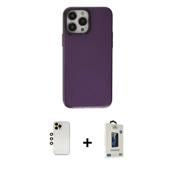 MARSİLYAN™- iPhone 13 Pro Max Kılıf Zirve Doku Koleksiyonu - Siyah Bilvis Hayalet Cam Ekran Koruyucu + Shine Kamera Lens - GD