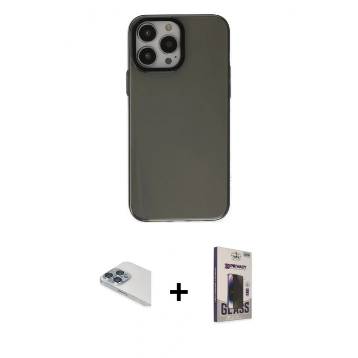 MARSİLYAN™- iPhone 13 Pro Max Kılıf Zirve Doku Koleksiyonu - Siyah Bilvis Hayalet Cam Ekran Koruyucu + Sierra Blue Pers Alüminyum Kamera Lens