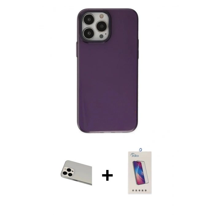 MARSİLYAN™- iPhone 13 Pro Max Kılıf Zirve Doku Koleksiyonu - Siyah Joko 5D Cam + Rainbow Kamera Lens Koruma Cam - BZ