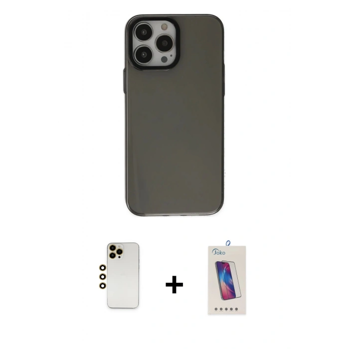 MARSİLYAN™- iPhone 13 Pro Max Kılıf Zirve Doku Koleksiyonu - Siyah Joko 5D Cam + Shine Kamera Lens - GD