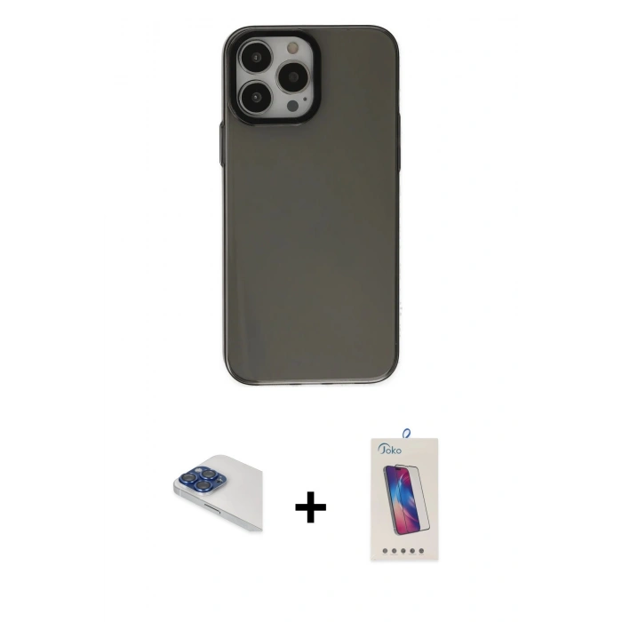 MARSİLYAN™- iPhone 13 Pro Max Kılıf Zirve Doku Koleksiyonu - Siyah Joko 5D Cam + Pers Alüminyum Kamera Lens - LT