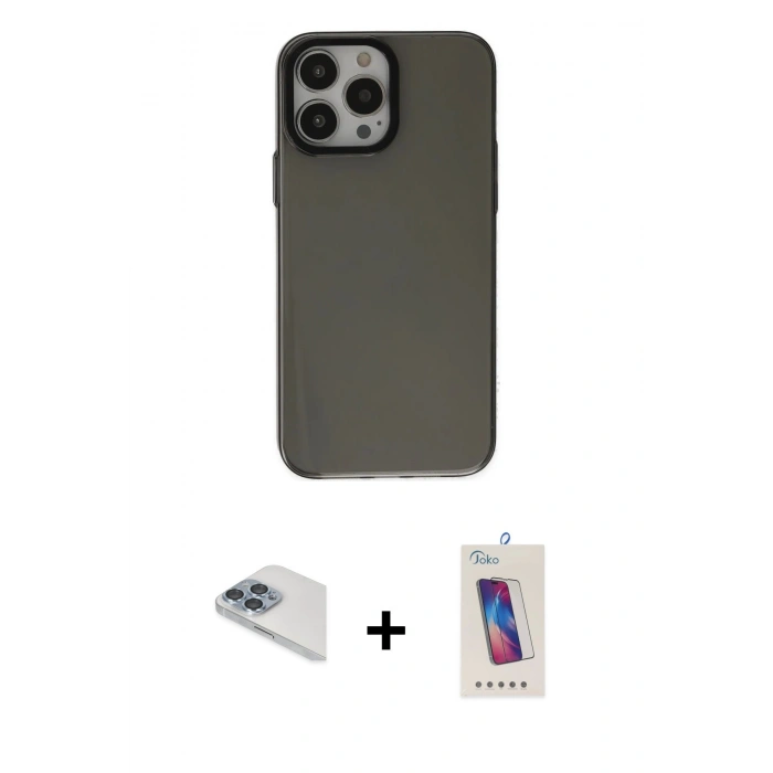 MARSİLYAN™- iPhone 13 Pro Max Kılıf Zirve Doku Koleksiyonu - Siyah Joko 5D Cam + Pers Alüminyum Kamera Lens - SABE