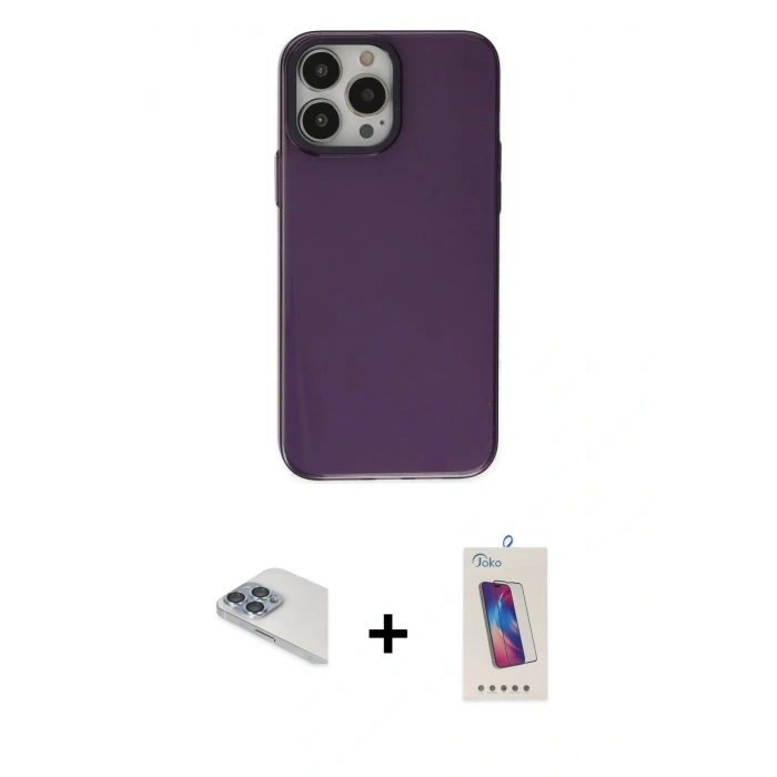MARSİLYAN™- iPhone 13 Pro Max Kılıf Zirve Doku Koleksiyonu - Siyah Joko 5D Cam + Pers Alüminyum Kamera Lens - SABE