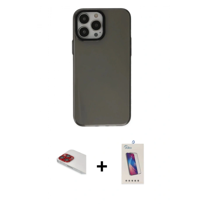 MARSİLYAN™- iPhone 13 Pro Max Kılıf Zirve Doku Koleksiyonu - Siyah Joko 5D Cam + Pers Alüminyum Kamera Lens - KI