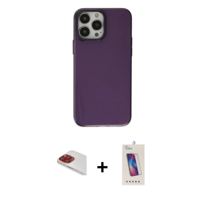 MARSİLYAN™- iPhone 13 Pro Max Kılıf Zirve Doku Koleksiyonu - Siyah Joko 5D Cam + Pers Alüminyum Kamera Lens - KI