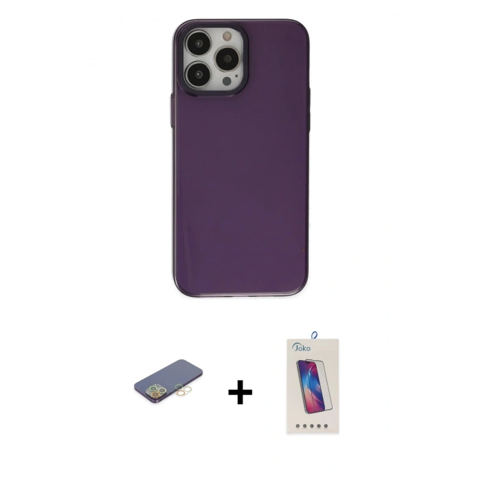 MARSİLYAN™- iPhone 13 Pro Max Kılıf Zirve Doku Koleksiyonu - Siyah Joko 5D Cam + Renkli Kamera Lens Koruma Cam - SI