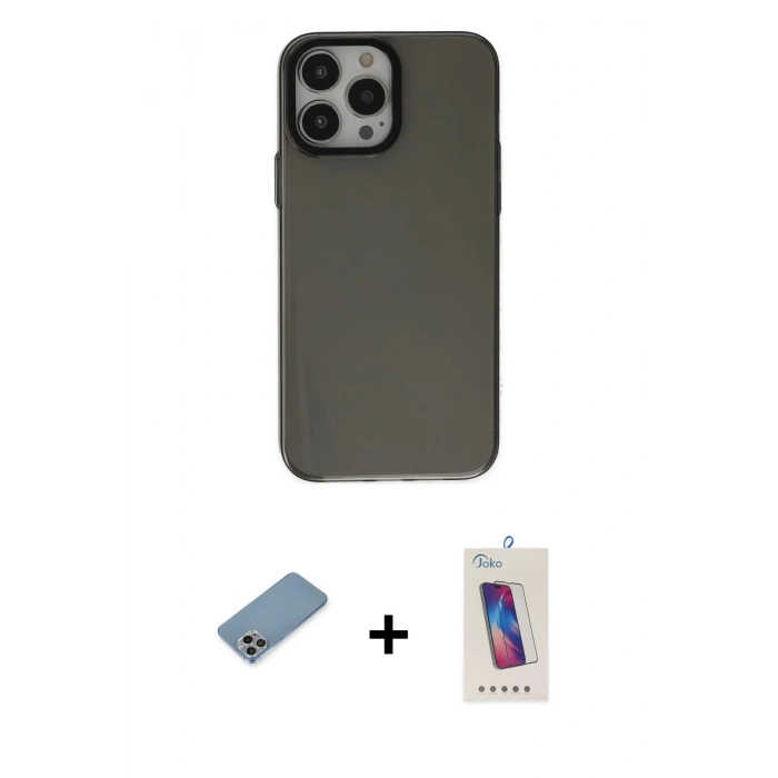 MARSİLYAN™- iPhone 13 Pro Max Kılıf Zirve Doku Koleksiyonu - Siyah Joko 5D Cam + Shine Kamera Lens Koruma Cam - GI
