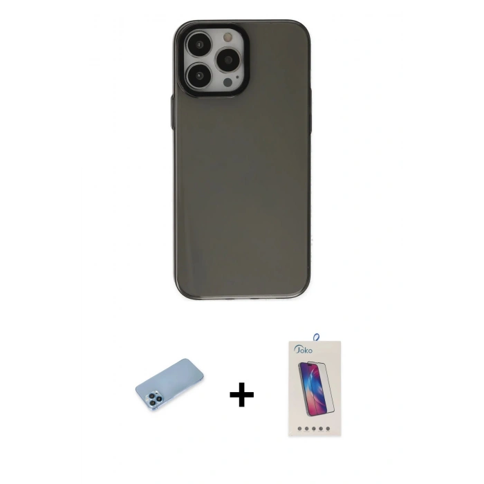 MARSİLYAN™- iPhone 13 Pro Max Kılıf Zirve Doku Koleksiyonu - Siyah Joko 5D Cam + Shine Kamera Lens Koruma Cam - MI