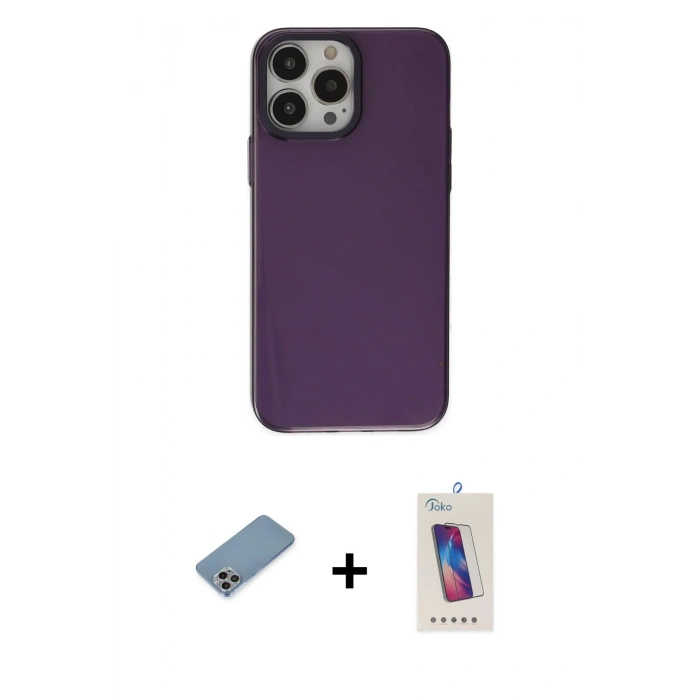 MARSİLYAN™- iPhone 13 Pro Max Kılıf Zirve Doku Koleksiyonu - Siyah Joko 5D Cam + Shine Kamera Lens Koruma Cam - GI