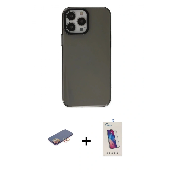 MARSİLYAN™- iPhone 13 Pro Max Kılıf Zirve Doku Koleksiyonu - Siyah Joko 5D Cam + Renkli Kamera Lens Koruma Cam - TU
