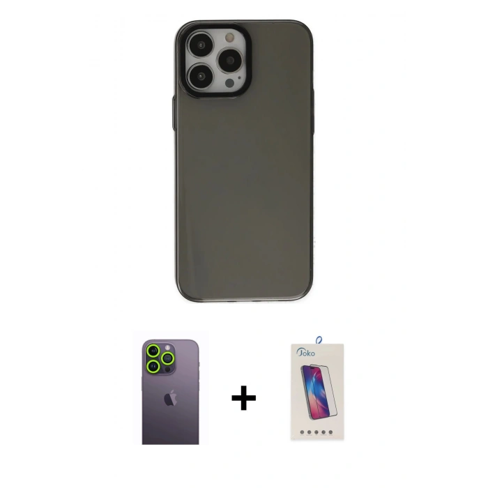 MARSİLYAN™- iPhone 13 Pro Max Kılıf Zirve Doku Koleksiyonu - Siyah Joko 5D Cam + Neon Fosforlu Kamera Lens - YL