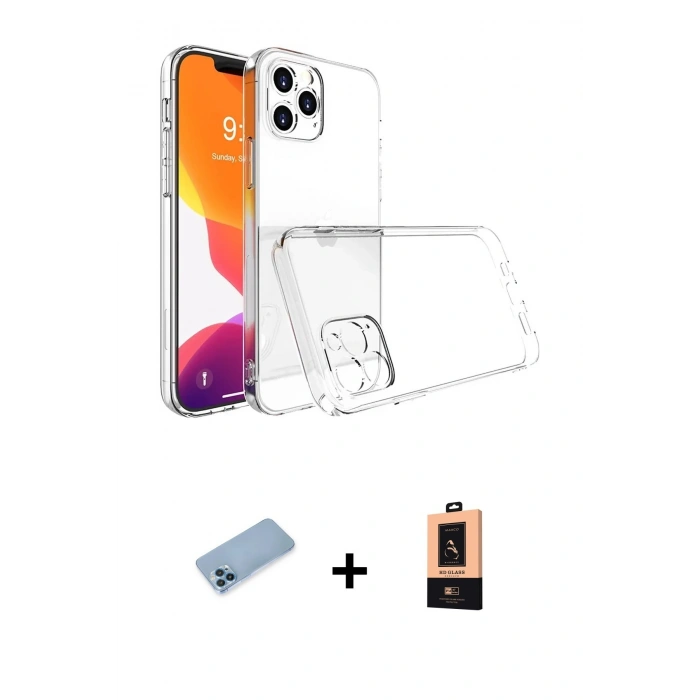 MARSİLYAN™- iPhone 13 Pro Max Kılıf Zirve Doku - Şeffaf Maxco Cam Ekran Koruyucu + Shine Kamera Lens Koruma Cam - MI