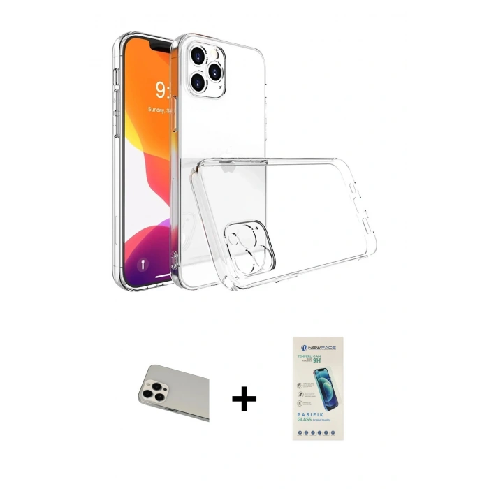 MARSİLYAN™- iPhone 13 Pro Max Kılıf Zirve Doku - Şeffaf Pasifik Cam Ekran Koruyucu + Rainbow Kamera Lens Koruma Cam - BZ