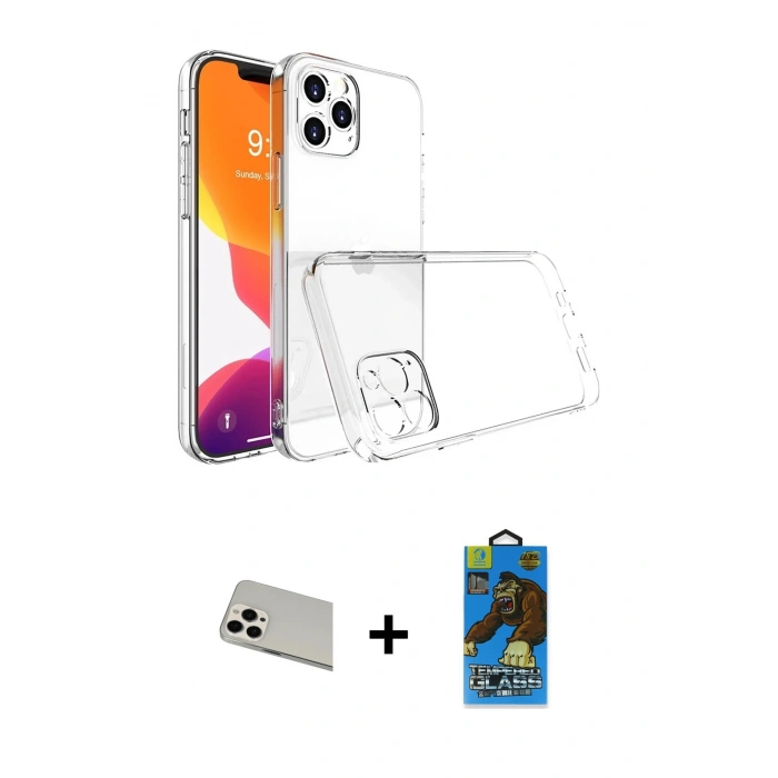 MARSİLYAN™- iPhone 13 Pro Max Kılıf Zirve Doku - Siyah 18D Cam Ekran Koruyucu + Rainbow Kamera Lens Koruma Cam - BZ