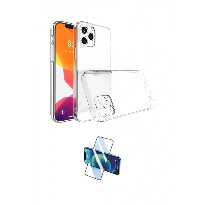 MARSİLYAN™- iPhone 13 Pro Max Kılıf Zirve Doku - Siyah 3D Antistatik Cam Ekran Koruyucu
