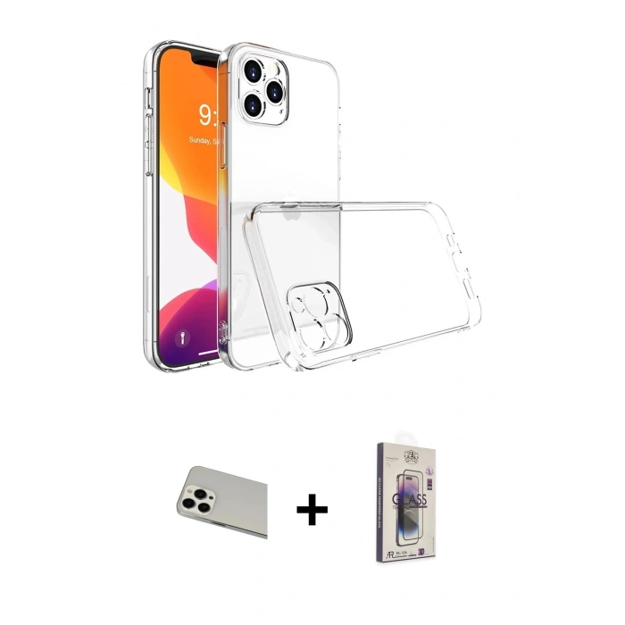 MARSİLYAN™- iPhone 13 Pro Max Kılıf Zirve Doku - Siyah Bilvis 3D Cam Ekran Koruyucu + Rainbow Kamera Lens Koruma Cam - BZ